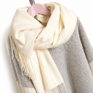 Ivory Pashmina Scarf with Delicate Tassels