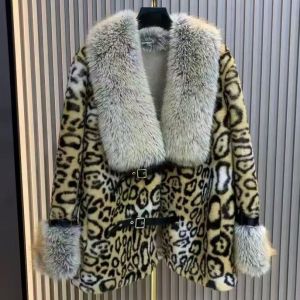 Leopard Print Faux Fur Coat with Belt Details DH23