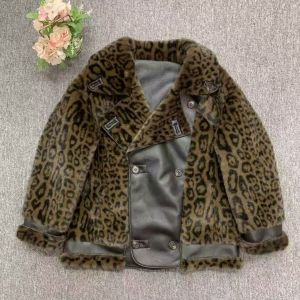 Faux Fur Leopard Shearling Style Coat in Brown DH11