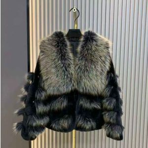 Chic Multi-Textured Faux Fur Coat in Black DH16
