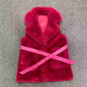 Vibrant Faux Fur Waistcoat with Pockets in Fuchsia DH09