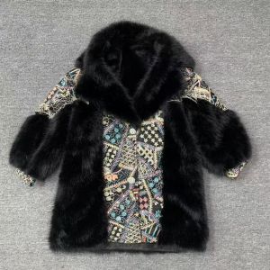 Sequin Amara Chain Embellished Coat in Black DH15