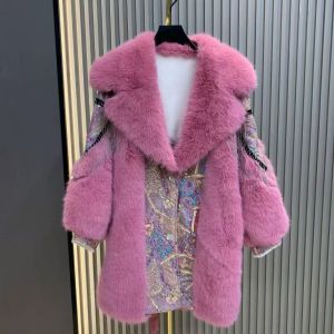  Sequin Amara Chain Embellished Coat in Pink DH15