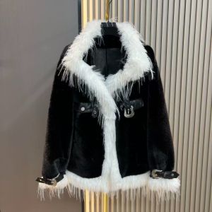 Chic Black & White Faux Fur Trim Jacket DH32