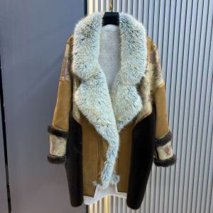 Vintage Suede & Faux Fur Coat in Mustard DH30