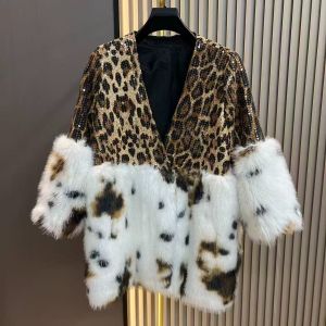Sequin Jacket with Faux Fur Trim in Leopard DH26