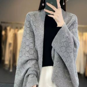 Delicate Open Knit Cape with Button Detail in Grey B032