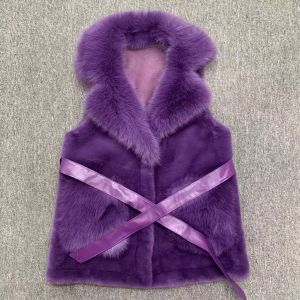 Vibrant Faux Fur Waistcoat with Pockets in Purple DH09