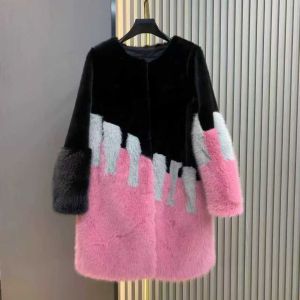 Statement Colorblock Faux Fur Coat in Black/Pink DH13