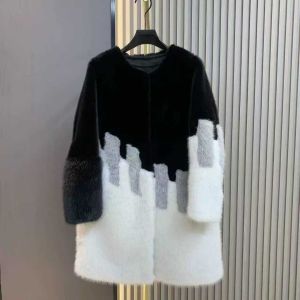 Statement Colorblock Faux Fur Coat in Black/White DH13