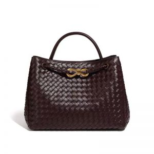 Woven Tote Bag with Gold-Tone Knot Clasp in Chocolate B1783