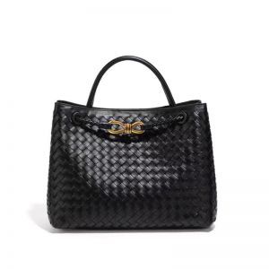 Woven Tote Bag with Gold-Tone Knot Clasp in Black B1783