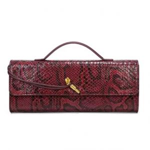 Snakeskin Detail Clutch Bag with Gold Knot in Burgundy W1893