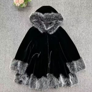 Luxurious Black Faux Fur Trim Hooded Winter Coat DH12
