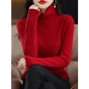 Turtleneck Soft Sweater in Red