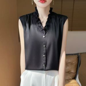 V Neck Ruffled Blouse in Black SK182