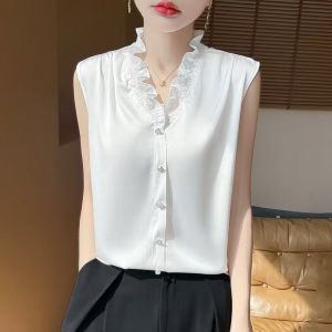 V Neck Ruffled Blouse in White SK182