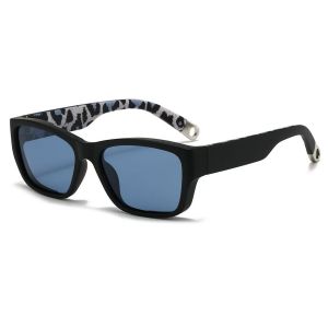 Black Square Sunglasses with Leopard Print Arms