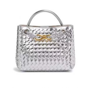 Woven Tote Bag with Gold-Tone Knot Clasp