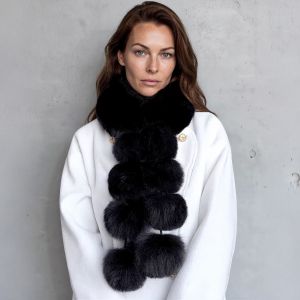 Luxury Faux Fur Snood Scarf with Pom Poms
