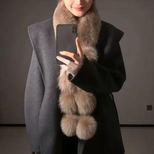 Luxury Faux Fur Snood Scarf with Pom Poms