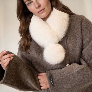 Soft Faux Fur Pull-Through Collar with Pom-Pom Detail