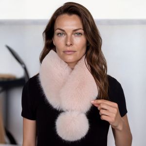 Soft Faux Fur Pull-Through Collar with Pom-Pom Detail