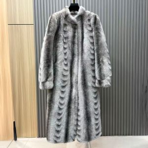 Luxury Silver Grey Faux Fur Long Coat