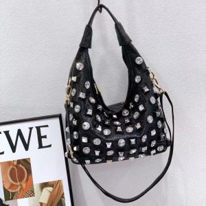 Metallic Crystal Embellished Hobo Shoulder Bag