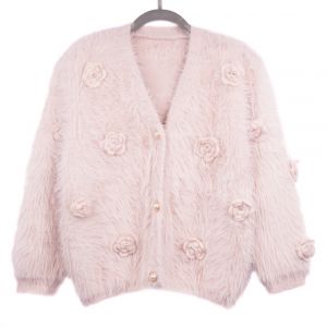SDK176 Super soft cardigan with roses details in pale Pink
