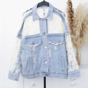 Versatile Denim Jacket with Sheer Lace Detail DNM02