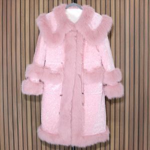 Faux Fur & Sequin Longline Coat in Pink DH14