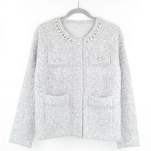 Sparkling Collar Soft Knit Pocket Cardigan in Silver SS101