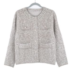 Sparkling Collar Soft Knit Pocket Cardigan in Mink SS101