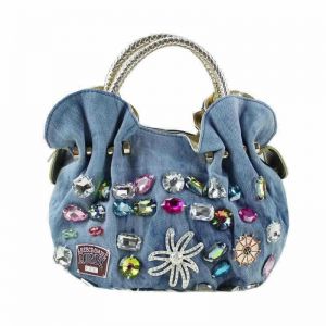 59250-7 multi coloured Crystals stars handbag in Denim Blue