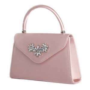 1301 satin clutch with crystal flower detail in Pink