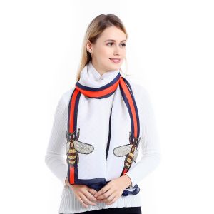 TT34  bee style satin scarf in White