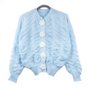 SK174 knitted rose buttons cardigans in baby Blue