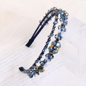 HACH704 Delicate crystal beads hairband in Navy