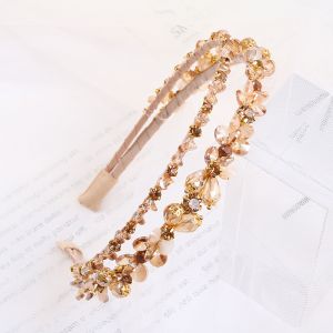 HACH704 Delicate crystal beads hairband in Gold