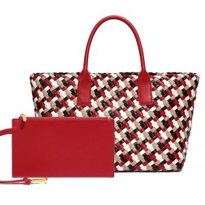 B1788 weave two in one tote handbags in mix Red