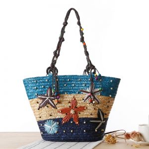 015  Stars style Natural straw bag in Navy / Blue