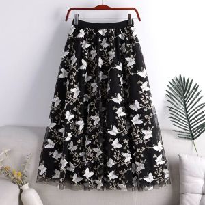 SKI024 Black skirt with White butterflies
