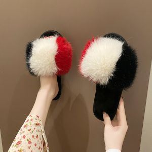 1946 multi coloured fluffy slippers in Black/White/Red