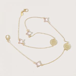 SC053 cut out flower and four petal sunglasses chain in Pink