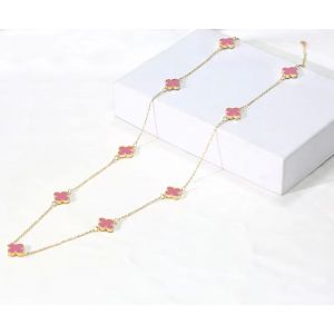 EUR203 four petals delicate long necklace in Baby Pink