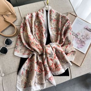 TT299 Abstract print satin silky scarf in Champagne