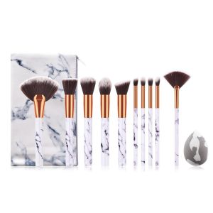 PUR044 Marble pouch set of make up brush with a sponge