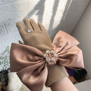 HA228 large satin bow with crystal heart detail in Taupe