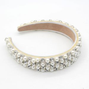 HA722 chunky pearl and crystal mix headband in Ivory